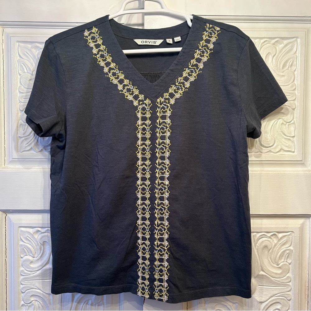 Orvis Women's Blue-Gray Tee with Embroidery